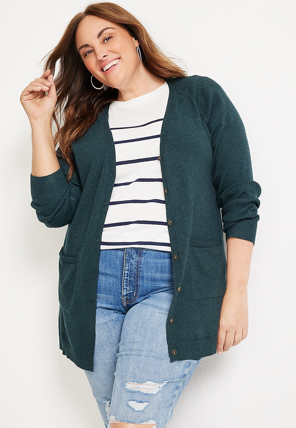 Peck Indskrive Savvy Plus Size Solid Boyfriend Cardigan | maurices