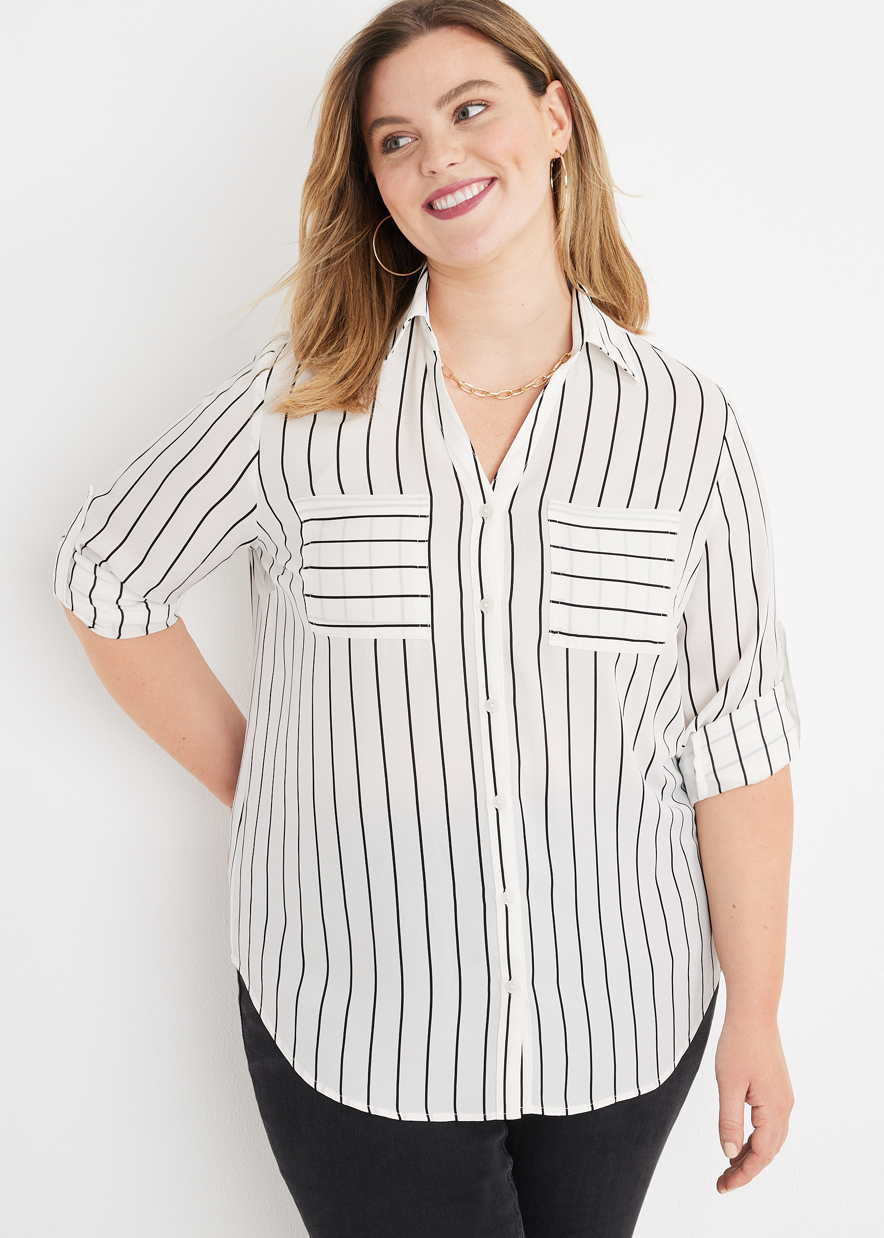 Plus Size Winona Button Down Striped Blouse | maurices