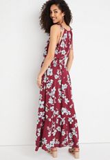 Floral Halter Maxi Dress, BURGUNDY COMBO, small