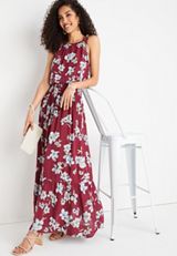 Floral Halter Maxi Dress, BURGUNDY COMBO, small