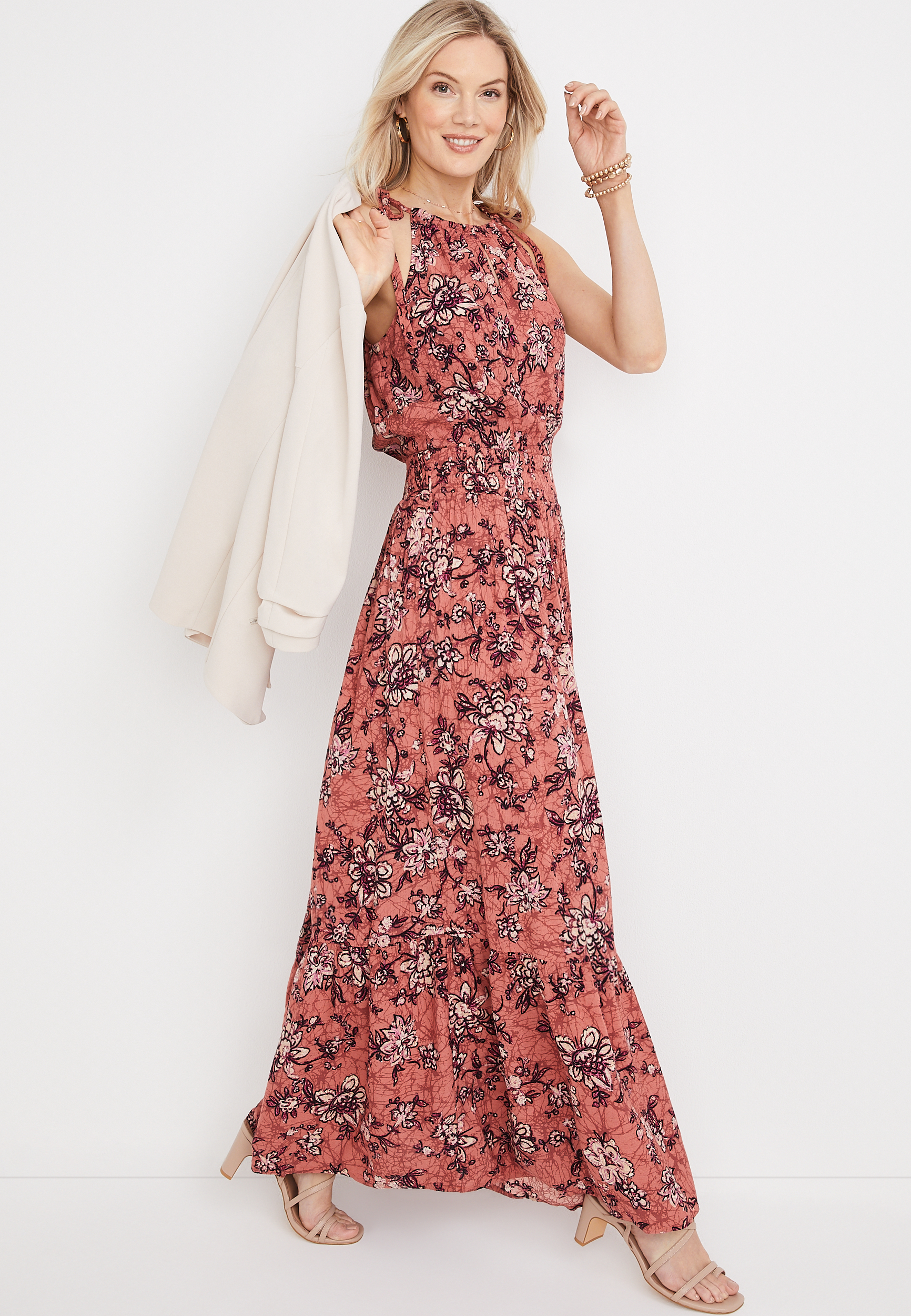 Floral Halter Maxi Dress, C4009, large