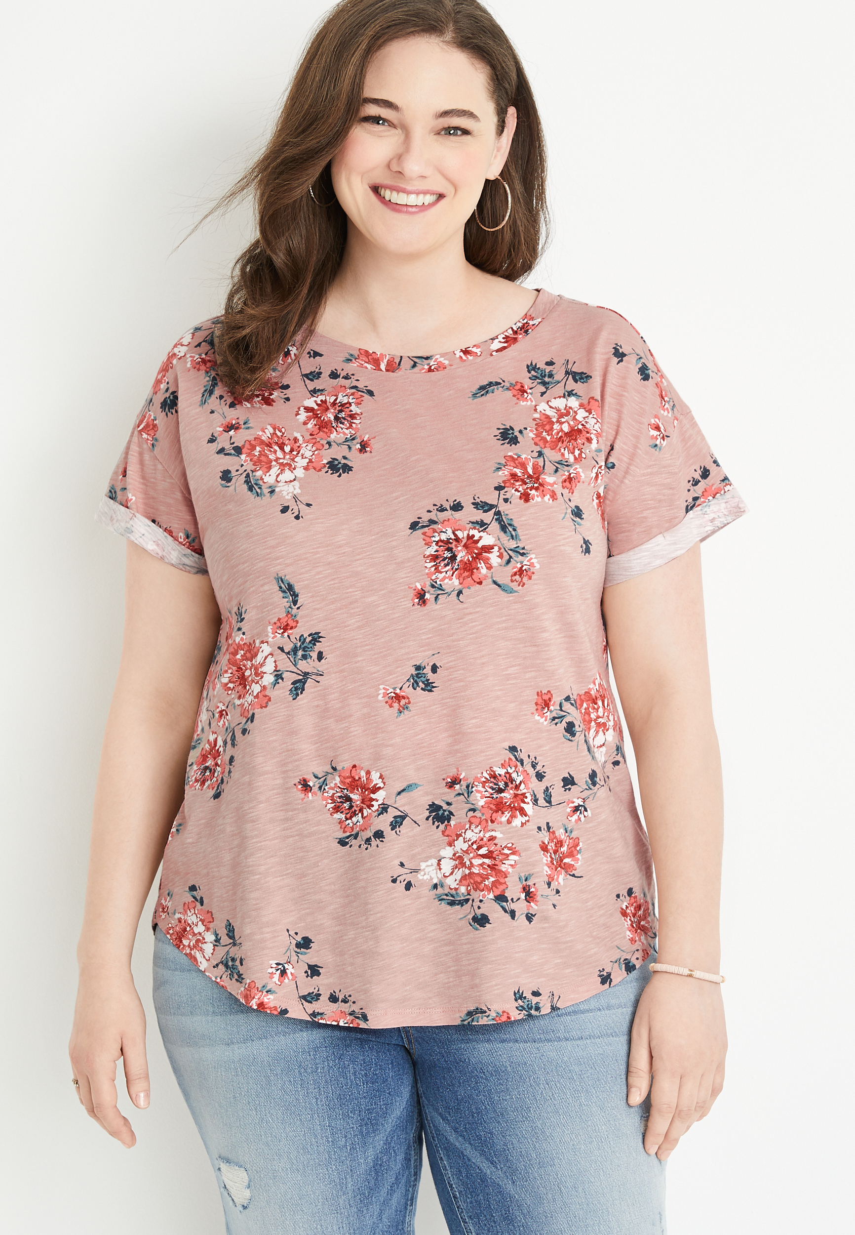 Plus Size 247 Forever Drop Shoulder Floral Tee Maurices 8132