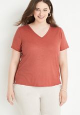 Plus Size 24/7 Flawless Ribbed V Neck Tuck In Tee, C4526, small