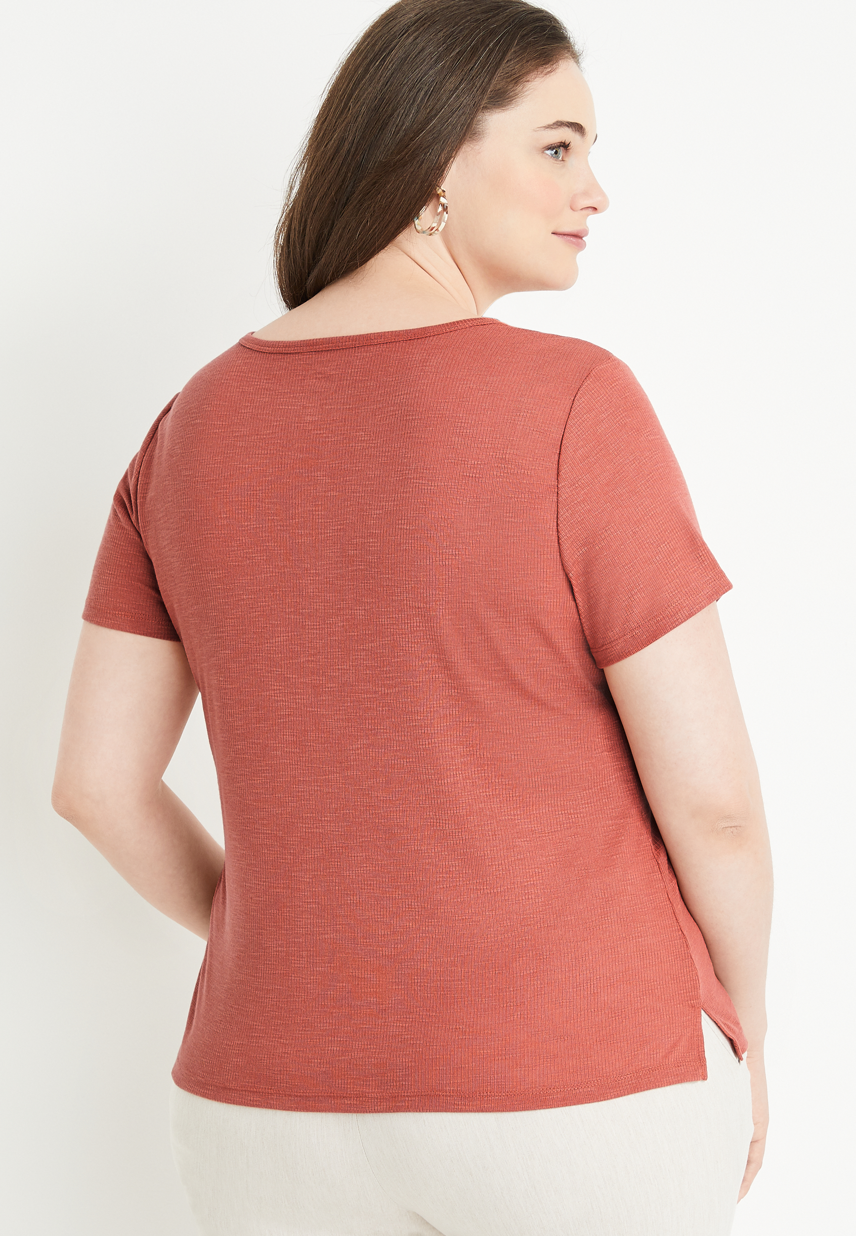 Plus Size 24/7 Flawless Ribbed V Neck Tuck In Tee, C4526, large
