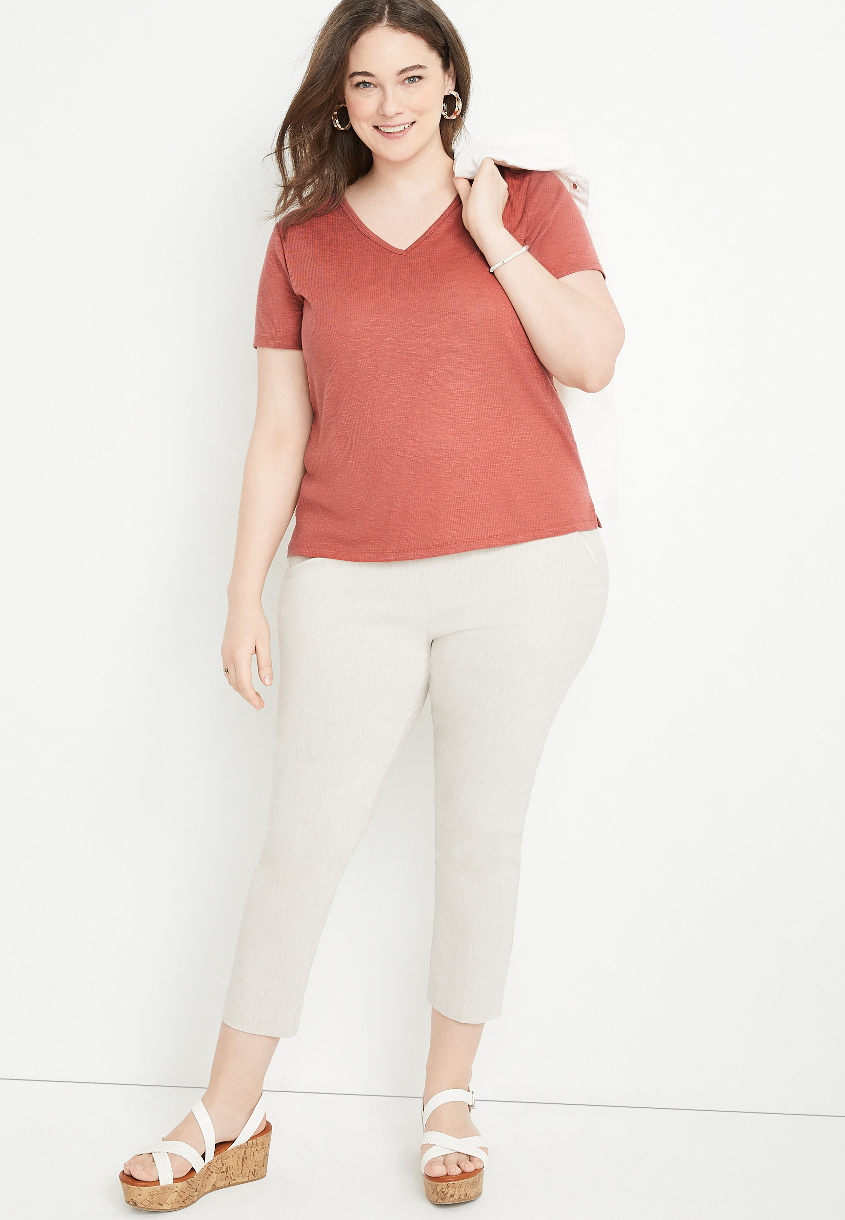 Plus Size 24/7 Flawless Ribbed V Neck Tuck In Tee, C4526, large