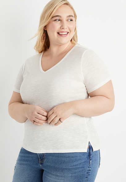 Plus Size 24/7 Flawless Ribbed V Neck Tuck In Tee