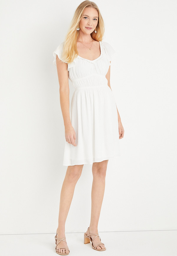 White Flutter Sleeve Mini Dress | maurices