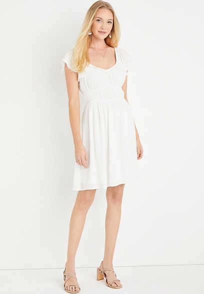 White Flutter Sleeve Mini Dress
