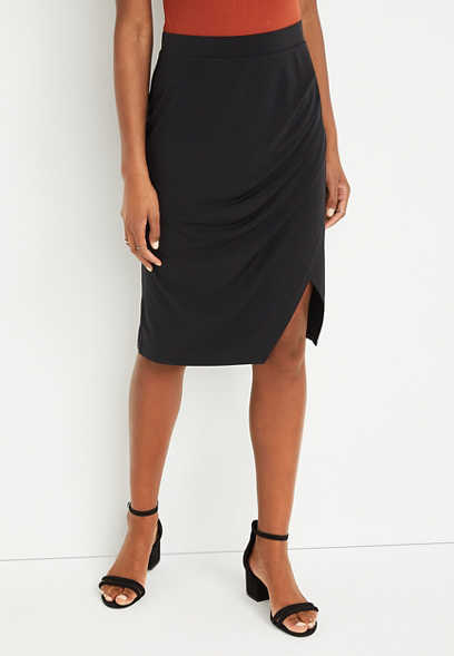 Solid Ruched Pencil Skirt