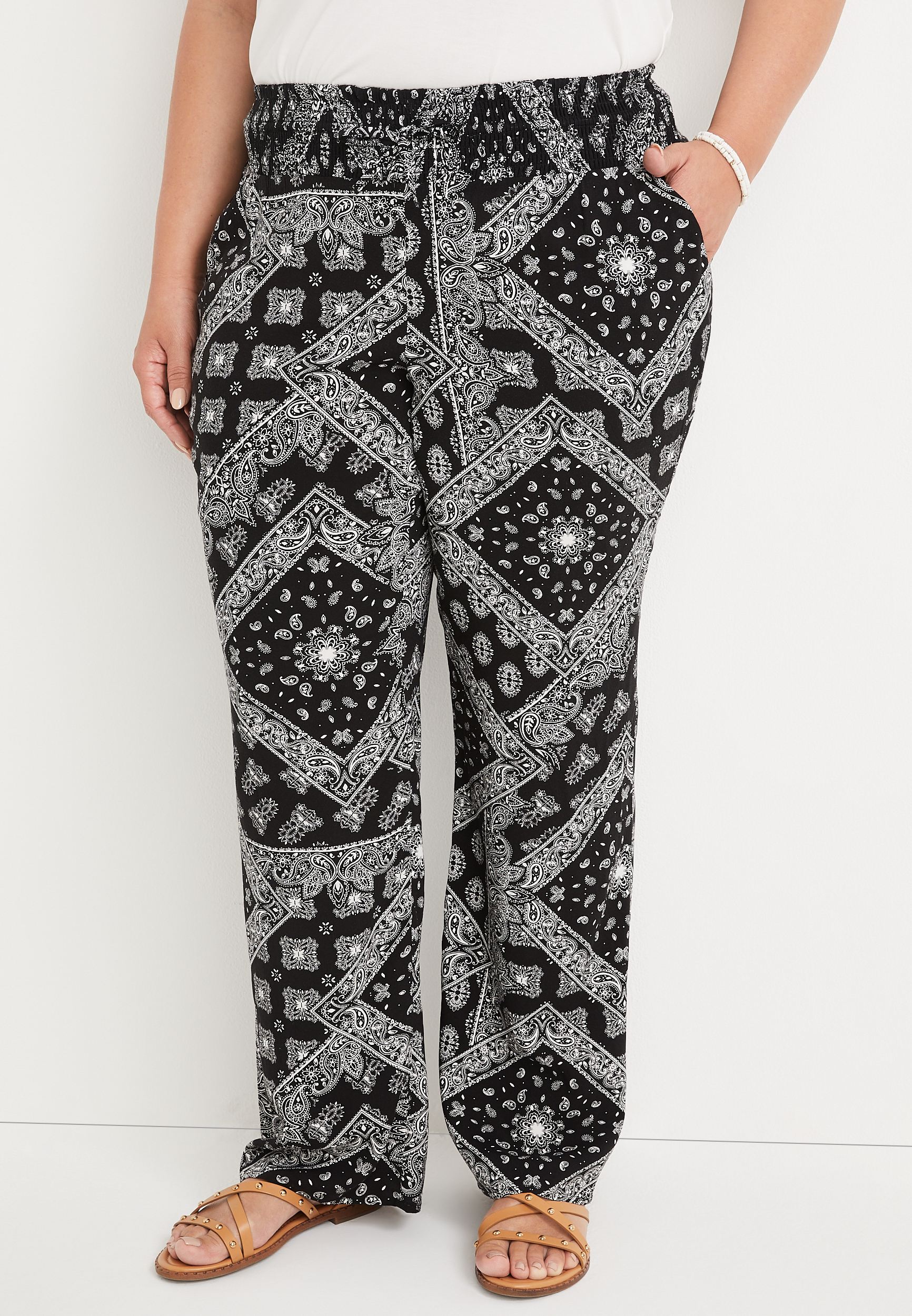 Plus Size Black Bandana Palazzo Wide Leg Pant | maurices