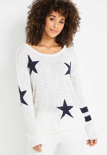 Stars And Striped Boat Neck Sweater