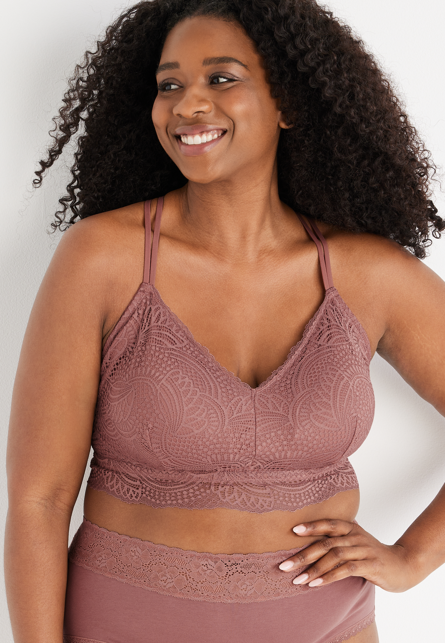 Vintage Lace Cut-Out Racerback Bralette, , large