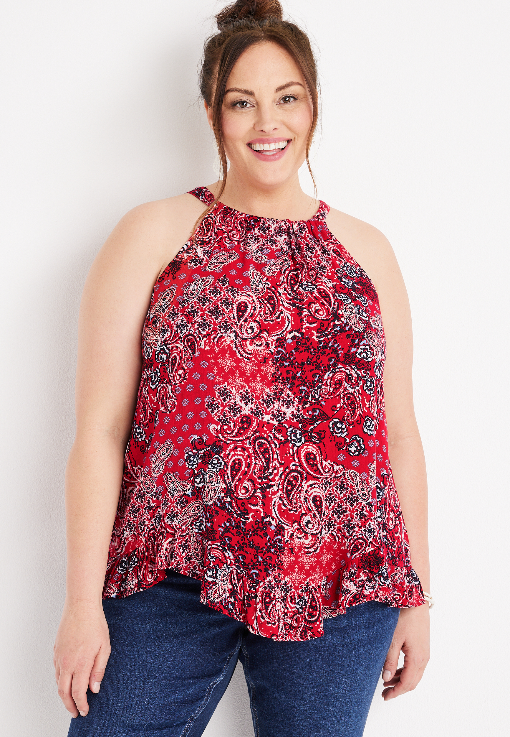 Plus Size Paisley Halter Neck Tank Top | maurices