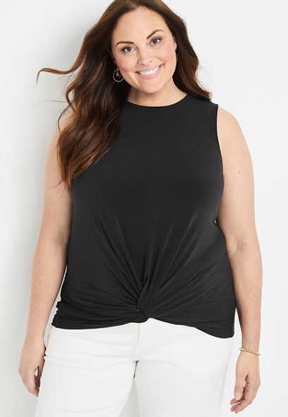 Plus Size Solid Front Knot Tank Top
