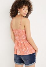 Floral Smocked V Neck Peplum Cami, C6931, small