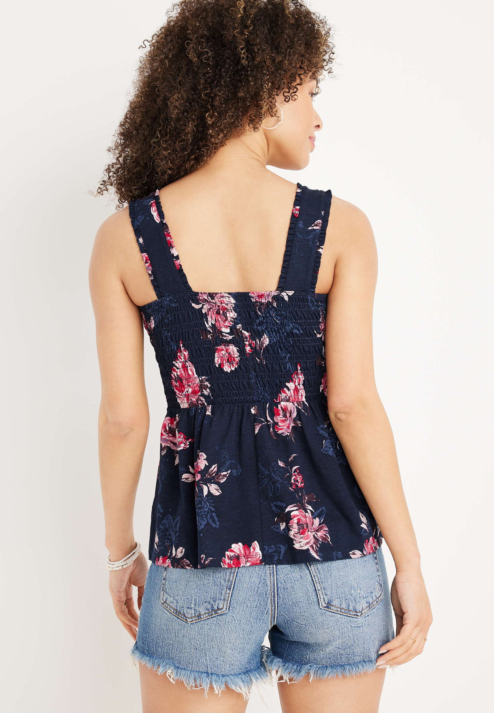 Floral Smocked Peplum Tank Top, C1943, large