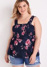 Plus Size Floral Smocked Peplum Tank Top, C1943, small