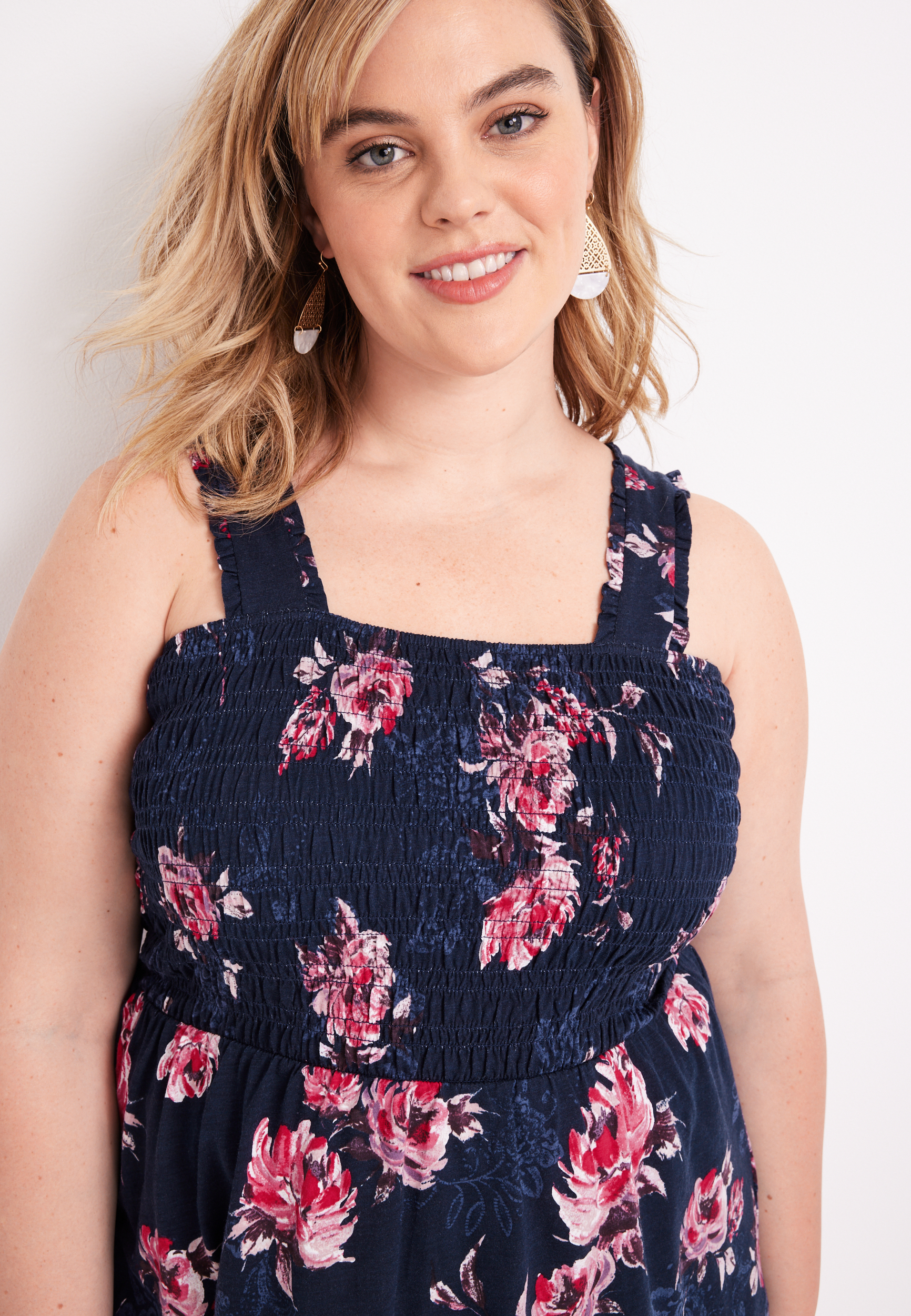 Plus Size Floral Smocked Peplum Tank Top, C1943, large