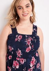 Plus Size Floral Smocked Peplum Tank Top, C1943, small