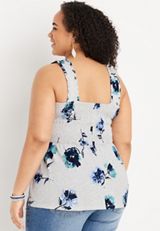 Plus Size Floral Smocked Peplum Tank Top, HEATHER GRAY COMBO, small