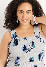 Plus Size Floral Smocked Peplum Tank Top, HEATHER GRAY COMBO, small