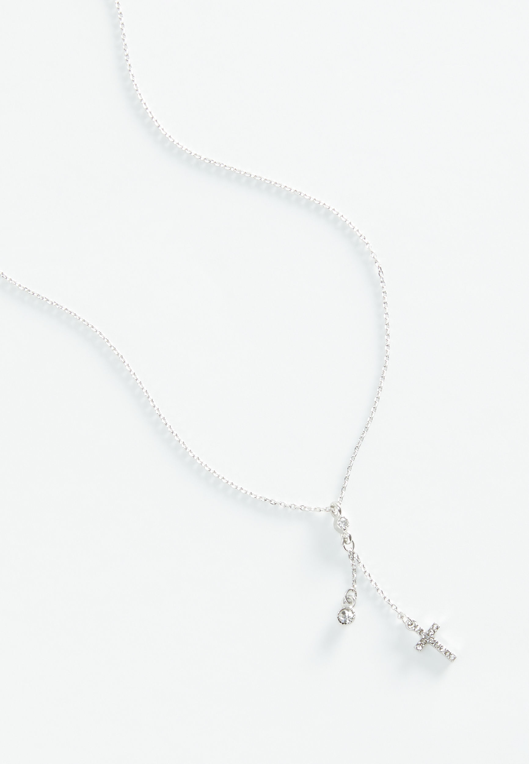 Dainty Silver Cross Necklace, , large