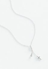 Dainty Silver Cross Necklace, , small