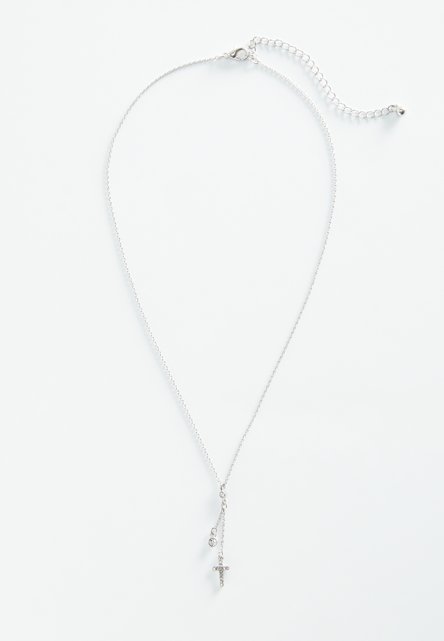 Dainty Silver Cross Necklace, , large