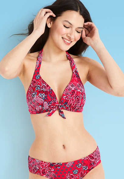 American Beach™ Faux Tie Front Halter Strap Bikini Top