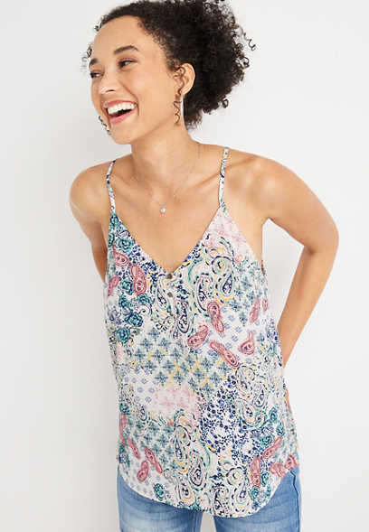 Paisley Print Button Front Cami