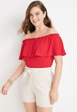 Solid Short Sleeve Off The Shoulder Top, C5976, small