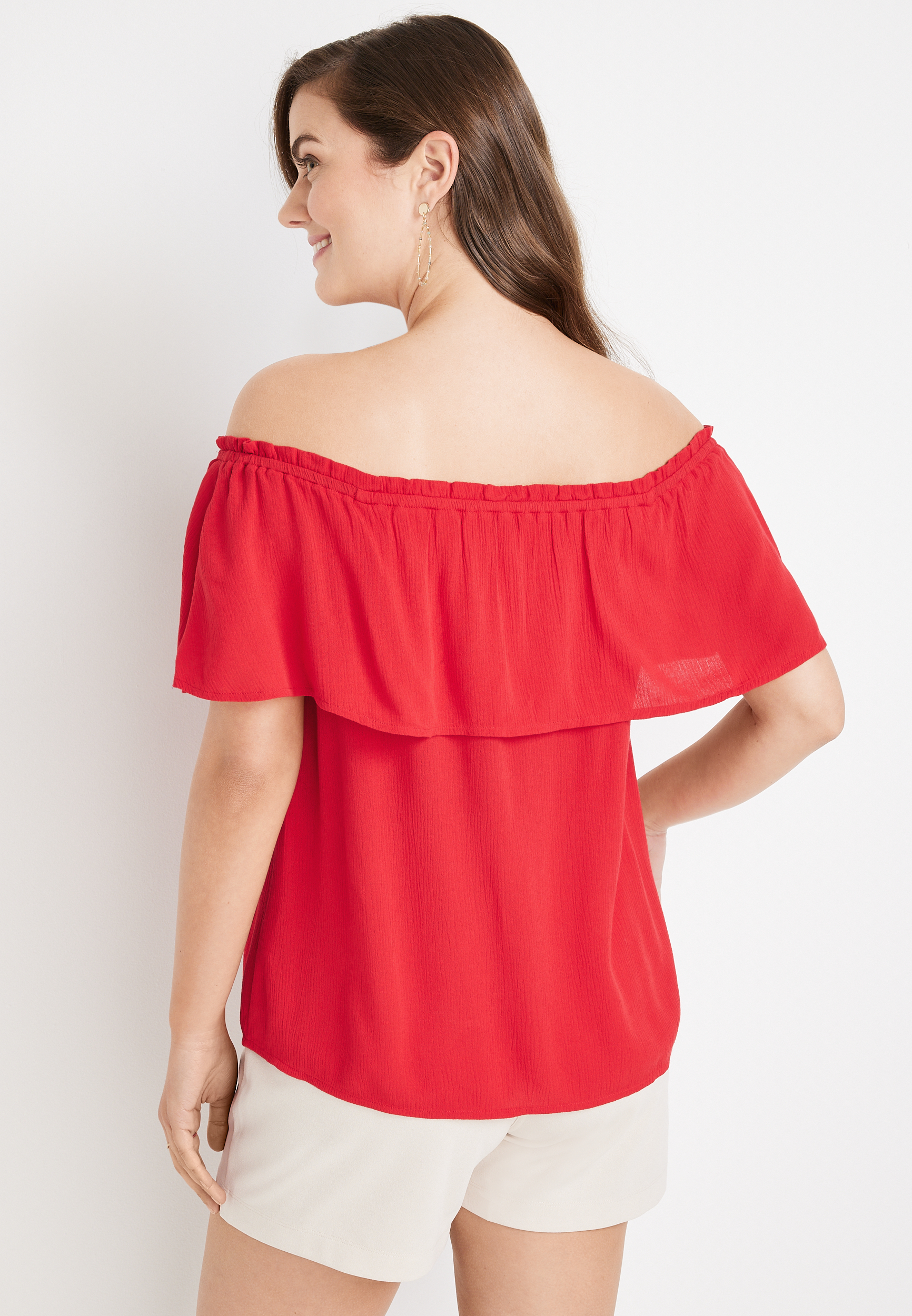 Solid Short Sleeve Off The Shoulder Top, C5976, large