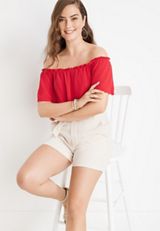 Solid Short Sleeve Off The Shoulder Top, C5976, small