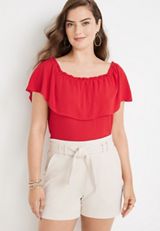Solid Short Sleeve Off The Shoulder Top, C5976, small