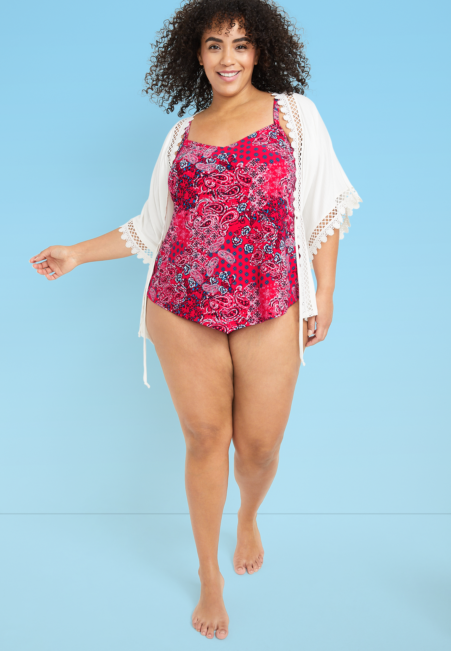 Hanky Hem Tankini Swim Top, , large