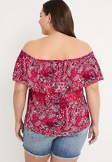 Plus Size Paisley Ruffle Off The Shoulder Top, C6875, small
