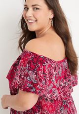 Plus Size Paisley Ruffle Off The Shoulder Top, C6875, small