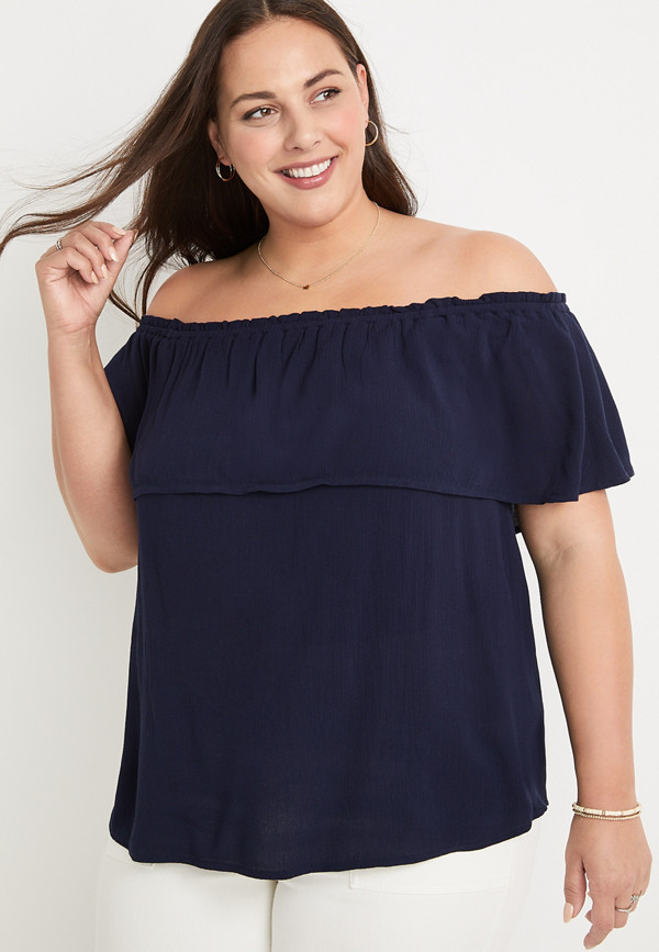 Plus Size Solid Ruffle Off The Shoulder Top | maurices