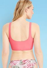 Scoop Neck Longline Bikini Swim Top, CORAL, small