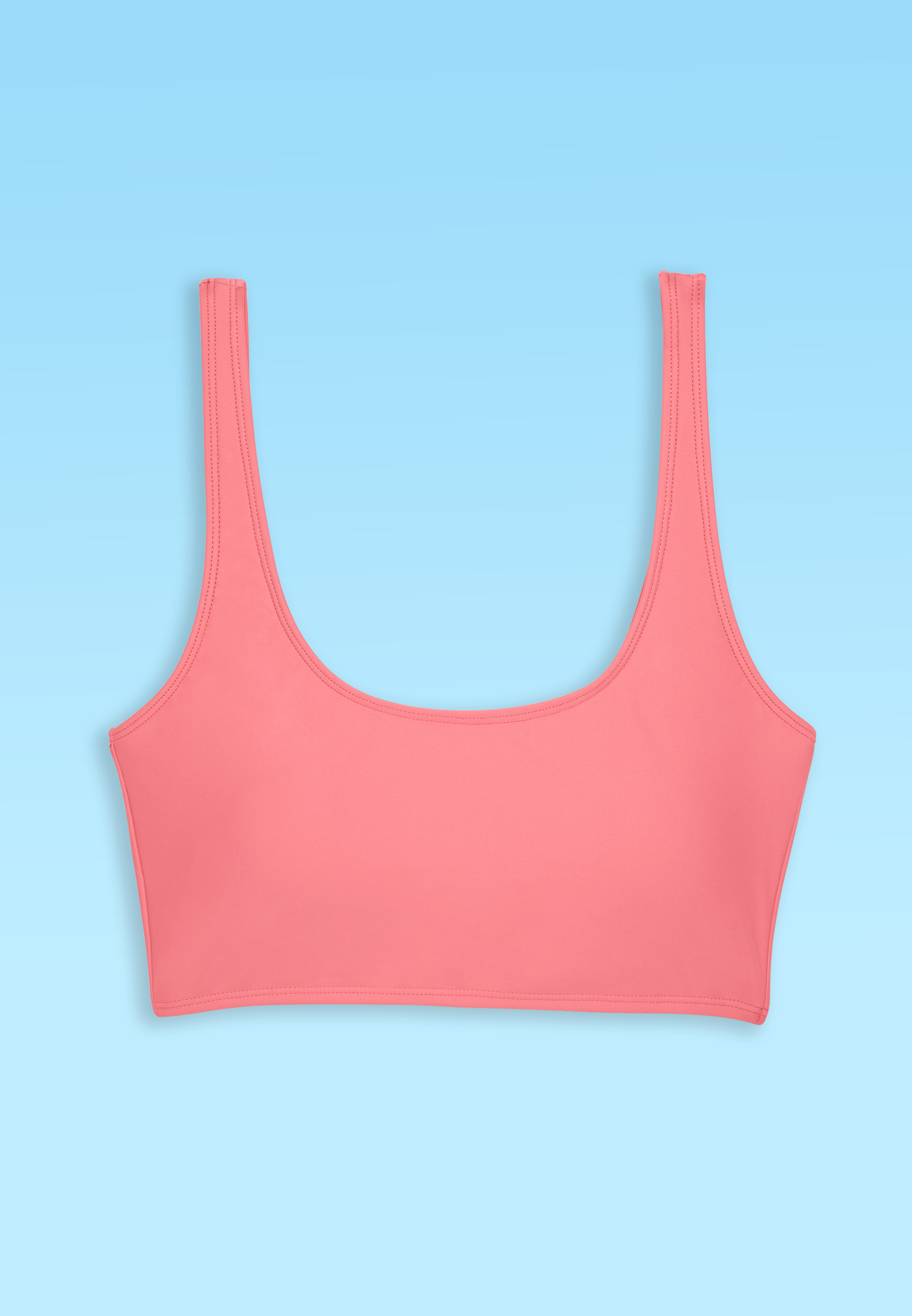 Scoop Neck Longline Bikini Swim Top, CORAL, large
