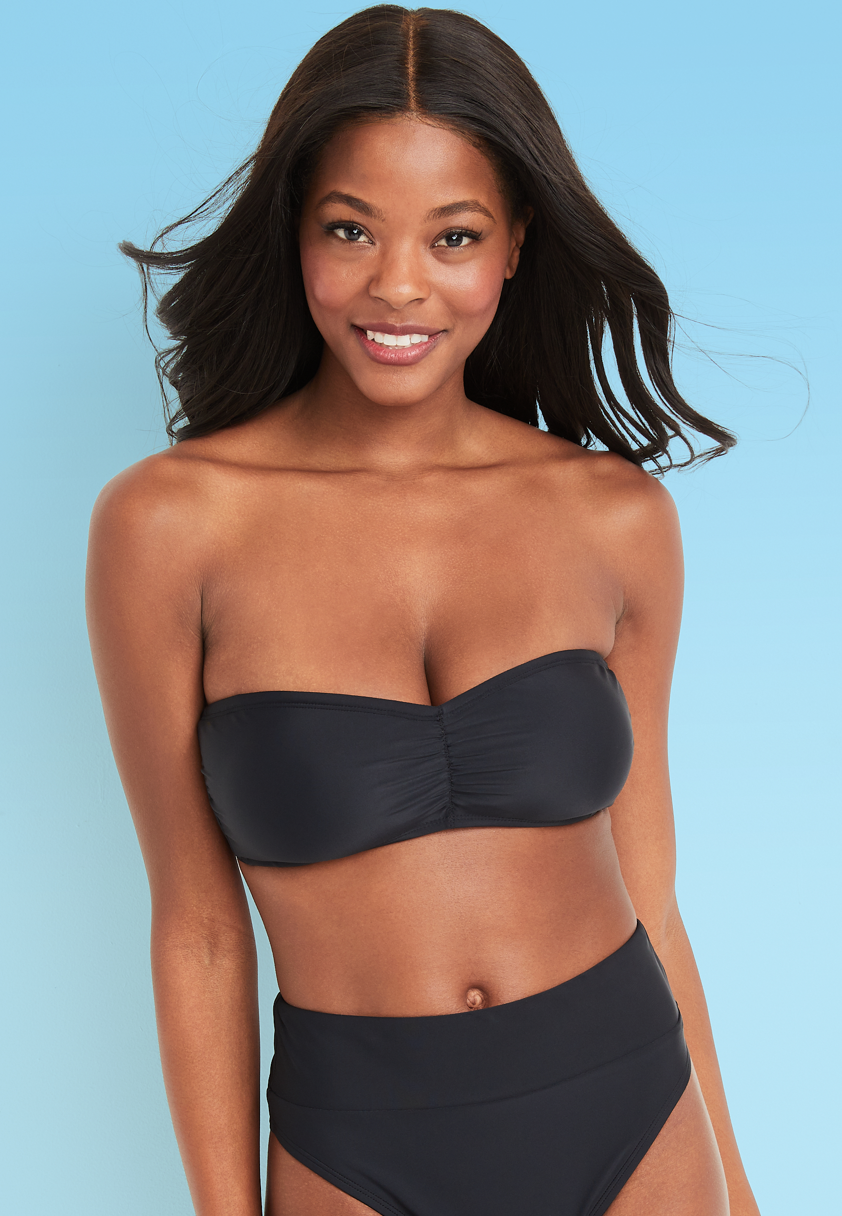 Cinched Front Bandeau Bikini Swim Top