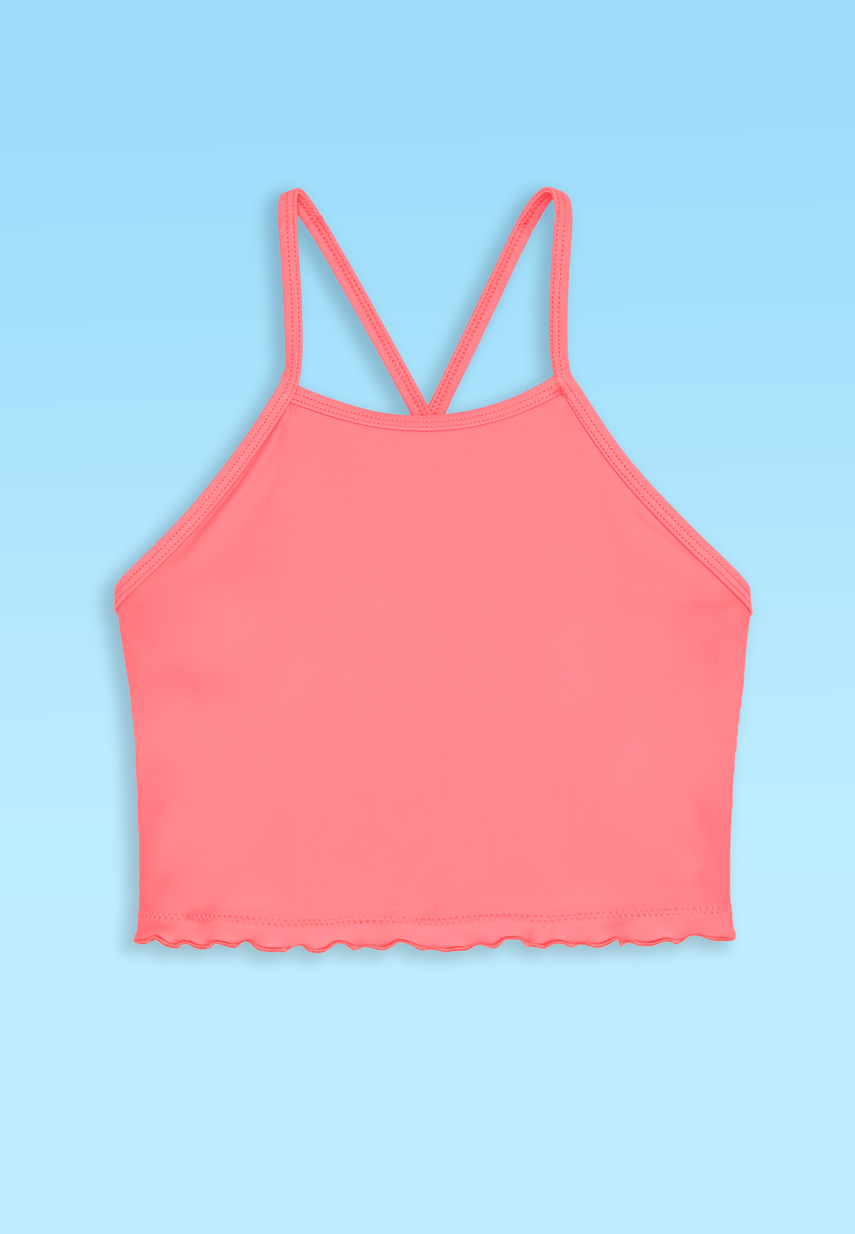 High Neck Bikini Swim Top, CORAL, large