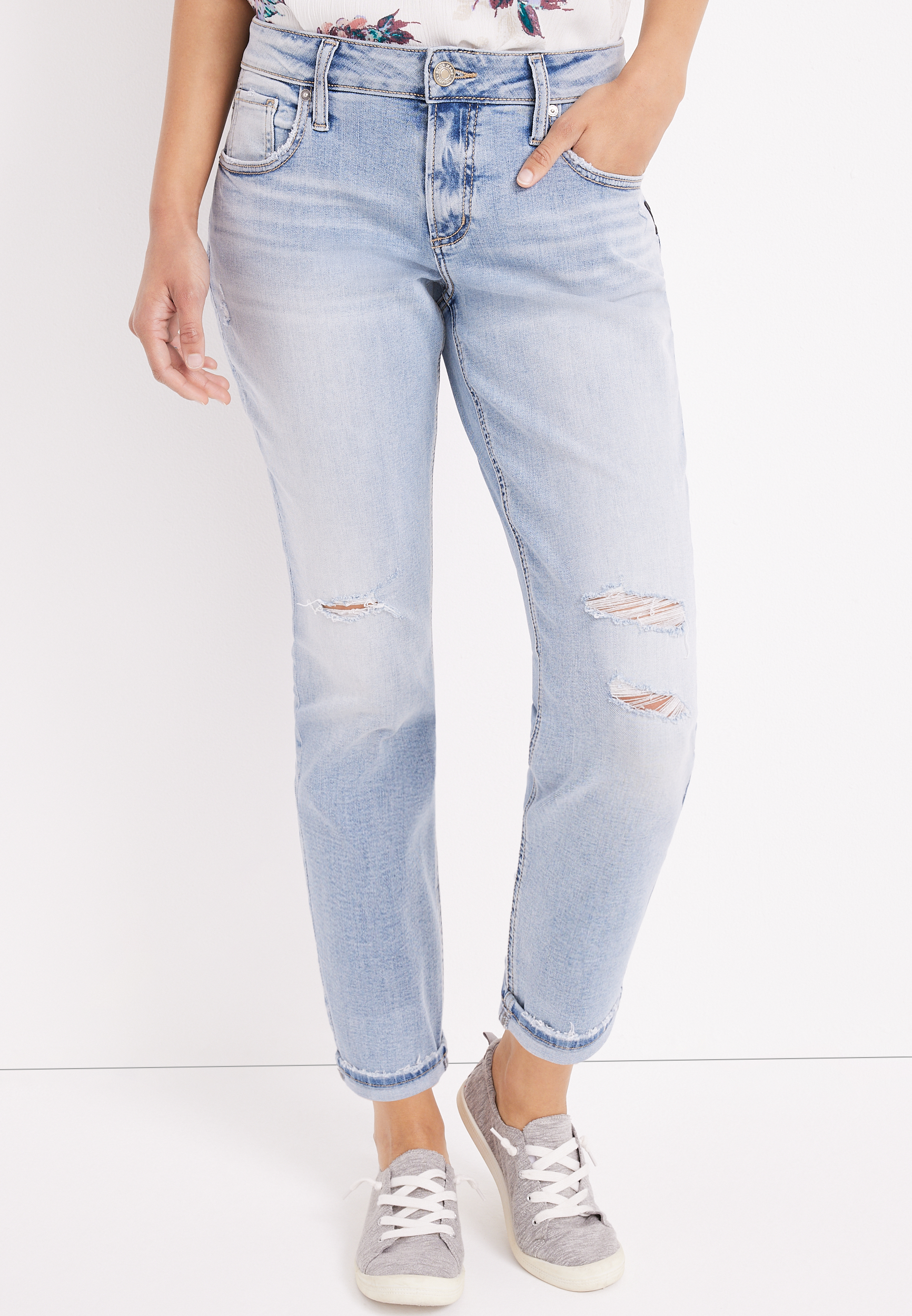 maurices silver boyfriend jeans