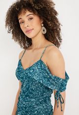 Ruched Floral Cold Shoulder Top, C3557, small