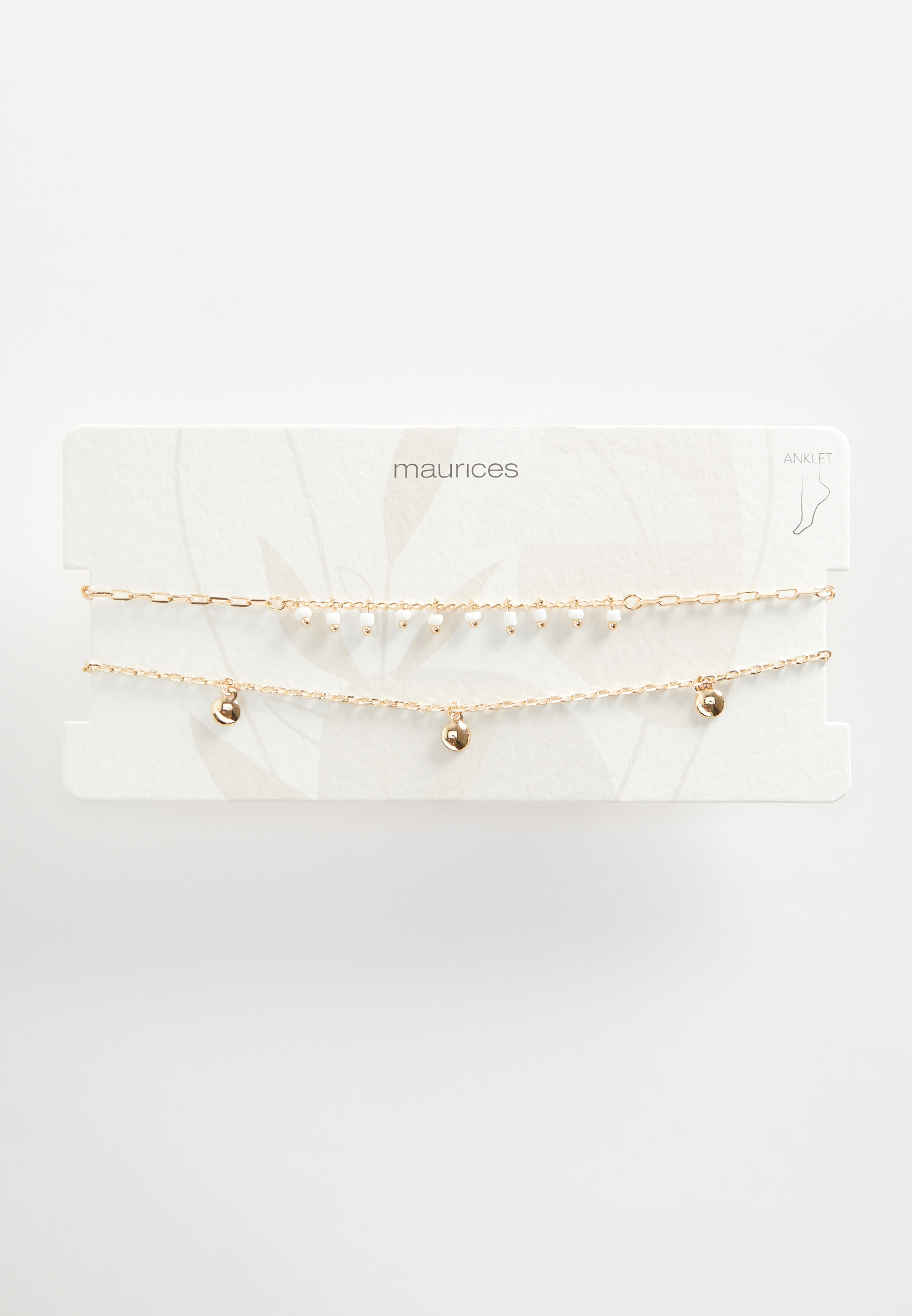 White Beaded Gold Anklet, GOLD, large
