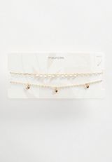 White Beaded Gold Anklet, GOLD, small