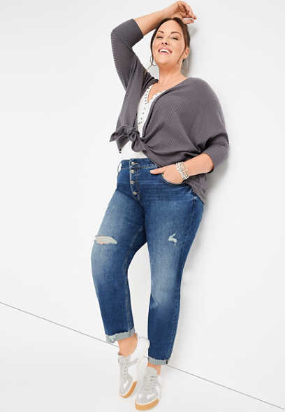 Plus Size Silver Jeans Co.® Boyfriend Mid Rise Button Fly Jean