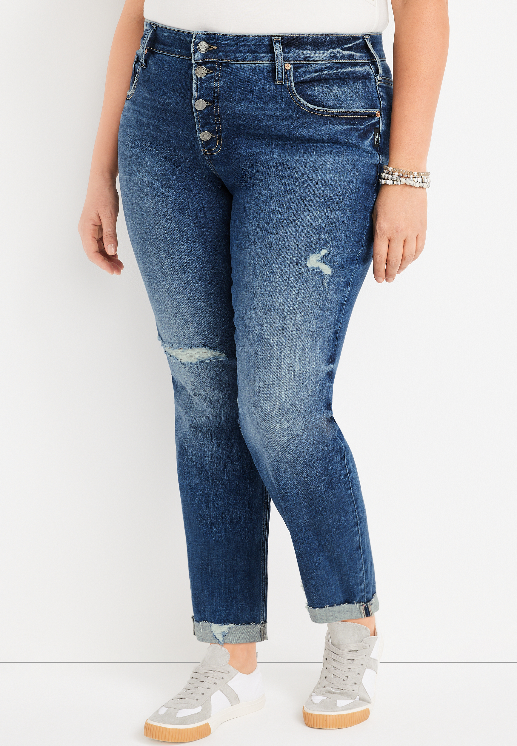 Plus Size Silver Jeans Co.&reg; Boyfriend Mid Rise Button Fly Jean, C3337, large
