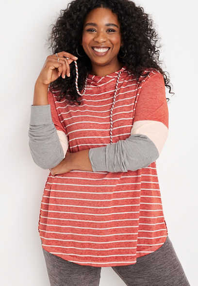 Plus Size Striped Colorblock Hoodie
