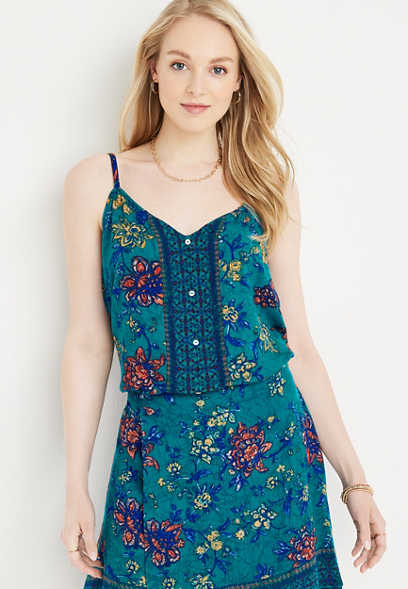 Floral Mixed Print Button Front Cami